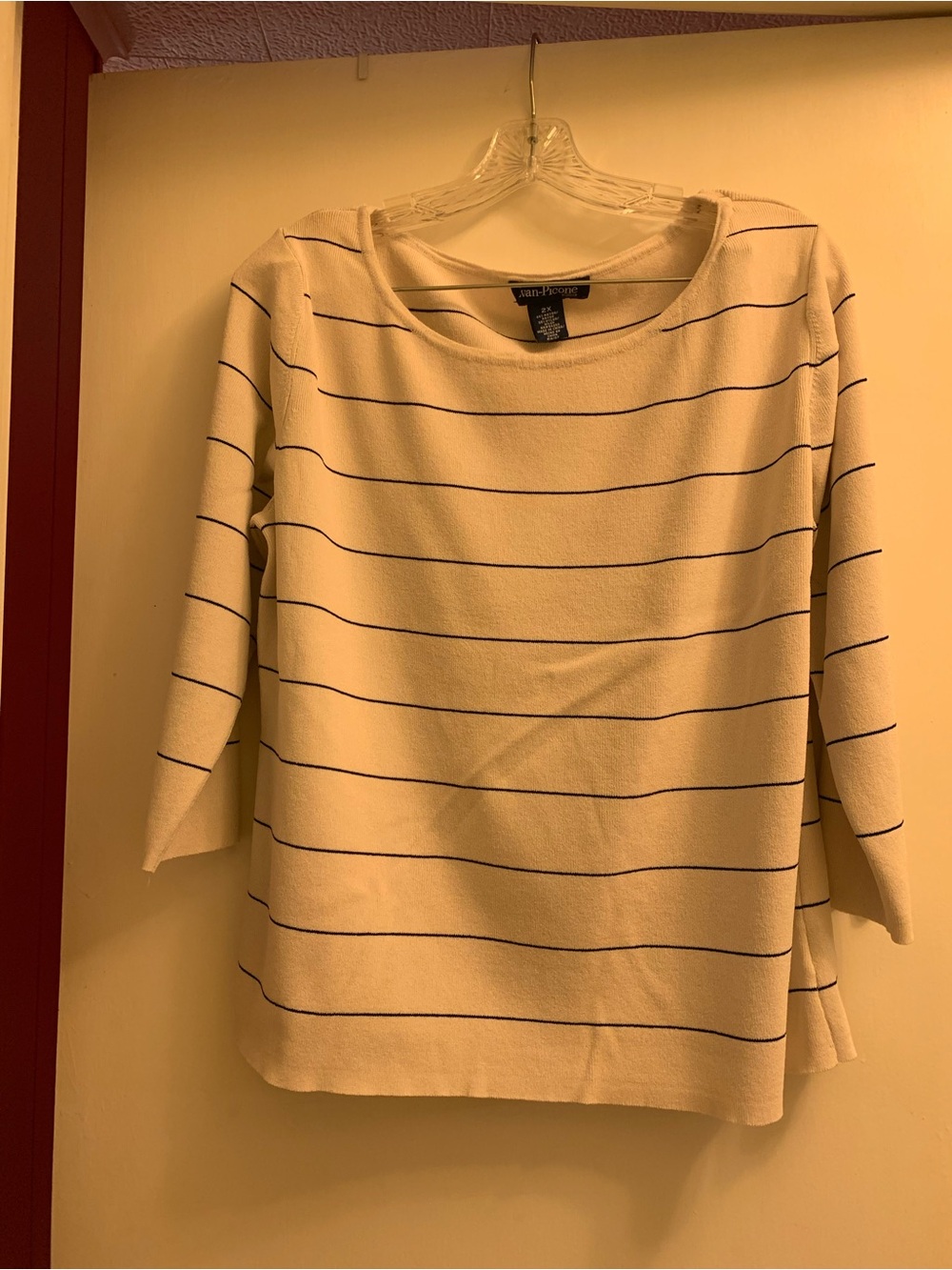 Evan Picone Cream Scoop Neck Sweater with Navy Stripes